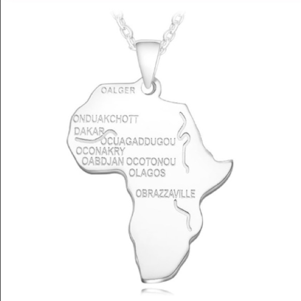 Jumbo Africa Map Necklace, Black (Silver)